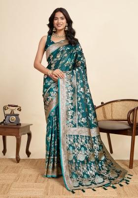 Green Zari Work Silk Blend Saree Set