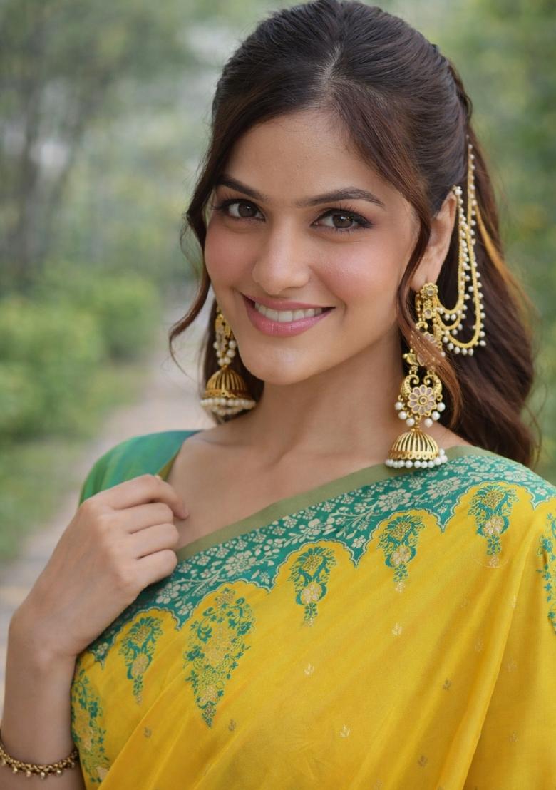 Yellow Embroidered Banarasi Silk Blend Saree Set - Indya
