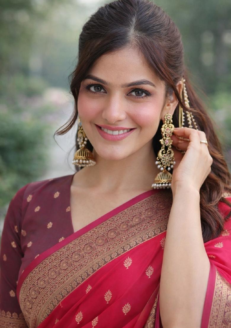 Pink Embroidered Banarasi Silk Blend Saree Set - Indya