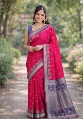 Pink Embroidered Banarasi Silk Blend Saree Set