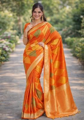 Multicolor Embroidered Banarasi Silk Blend Saree Set
