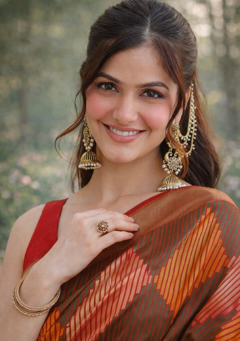 Multicolor Embroidered Banarasi Silk Blend Saree Set - Indya