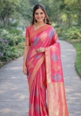 Multicolor Embroidered Banarasi Silk Blend Saree Set