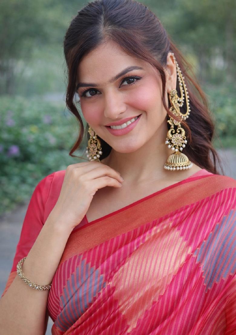 Multicolor Embroidered Banarasi Silk Blend Saree Set - Indya