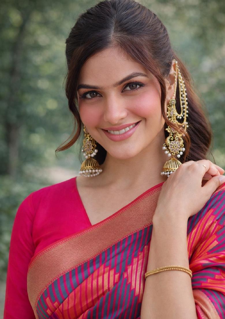 Multicolor Embroidered Banarasi Silk Blend Saree Set - Indya