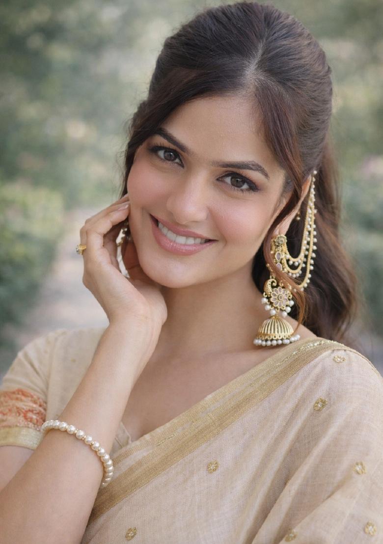 Off White Embroidered Banarasi Silk Blend Saree Set - Indya