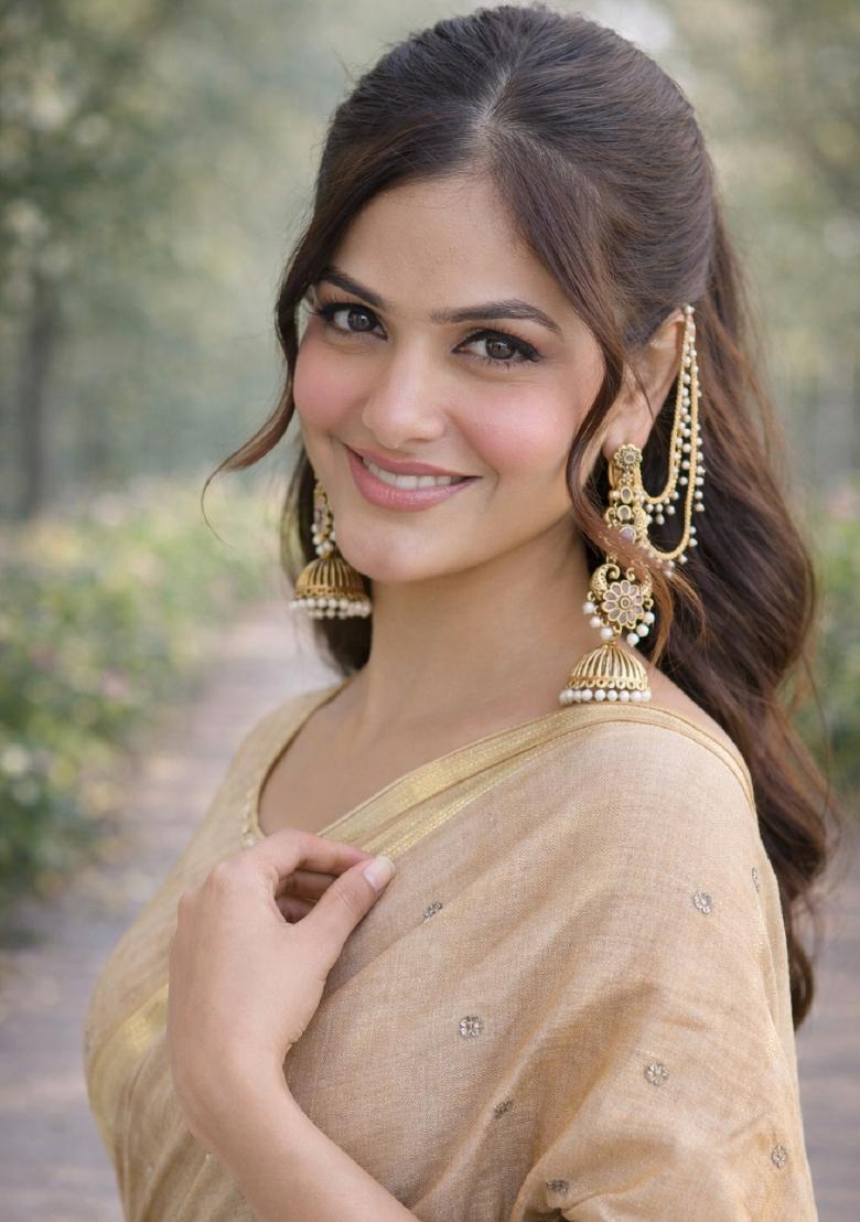 Off White Embroidered Banarasi Silk Blend Saree Set - Indya