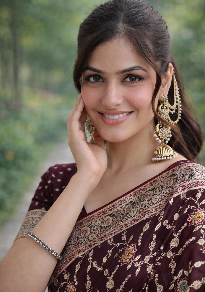 Maroon Embroidered Banarasi Silk Blend Saree Set - Indya
