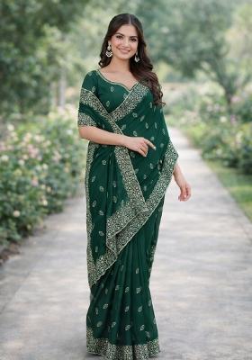 Green Embroidered Georgette Saree Set