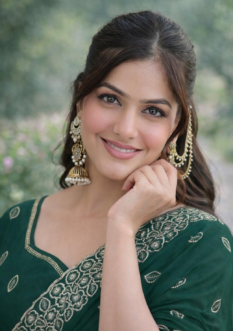 Green Embroidered Georgette Saree Set - Indya