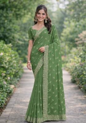 Light Green Embroidered Georgette Saree Set