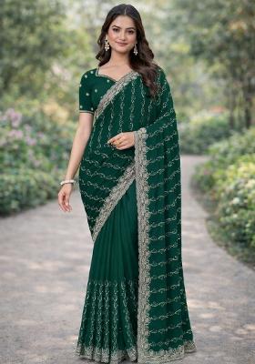 Green Embroidered Georgette Saree Set