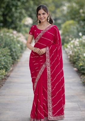 Pink Embroidered Georgette Saree Set