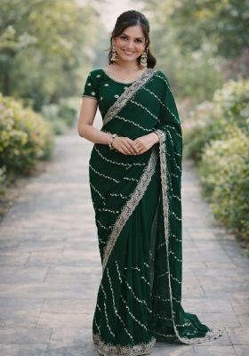 Green Embroidered Georgette Saree Set