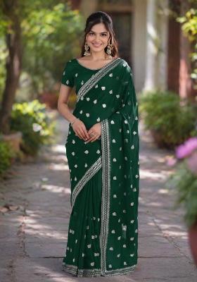 Green Embroidered Georgette Saree Set