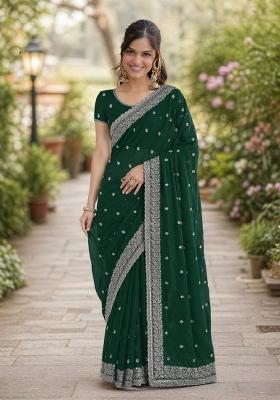 Green Embroidered Georgette Saree Set