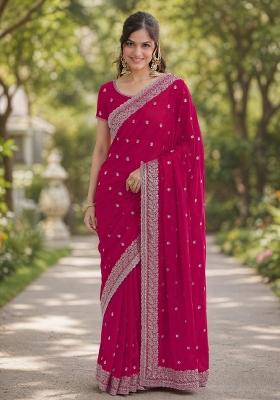 Pink Embroidered Georgette Saree Set