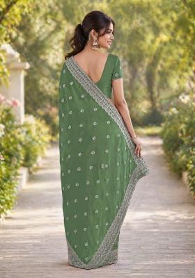 Light Green Embroidered Georgette Saree Set