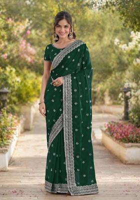 Green Embroidered Georgette Saree Set