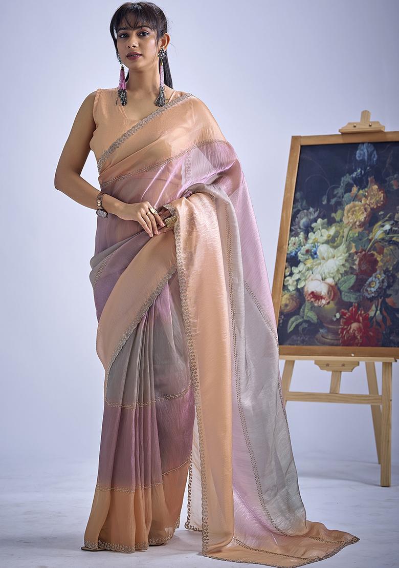 Multicolor Sequin Work Silk Blend Saree Set - Indya