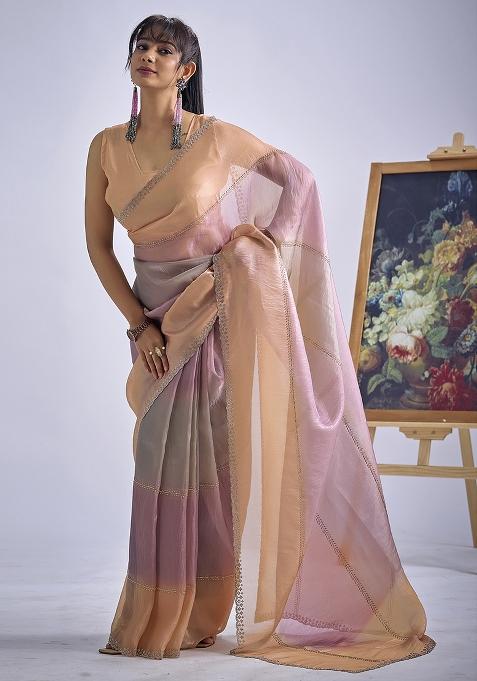 Multicolor Sequin Work Silk Blend Saree Set