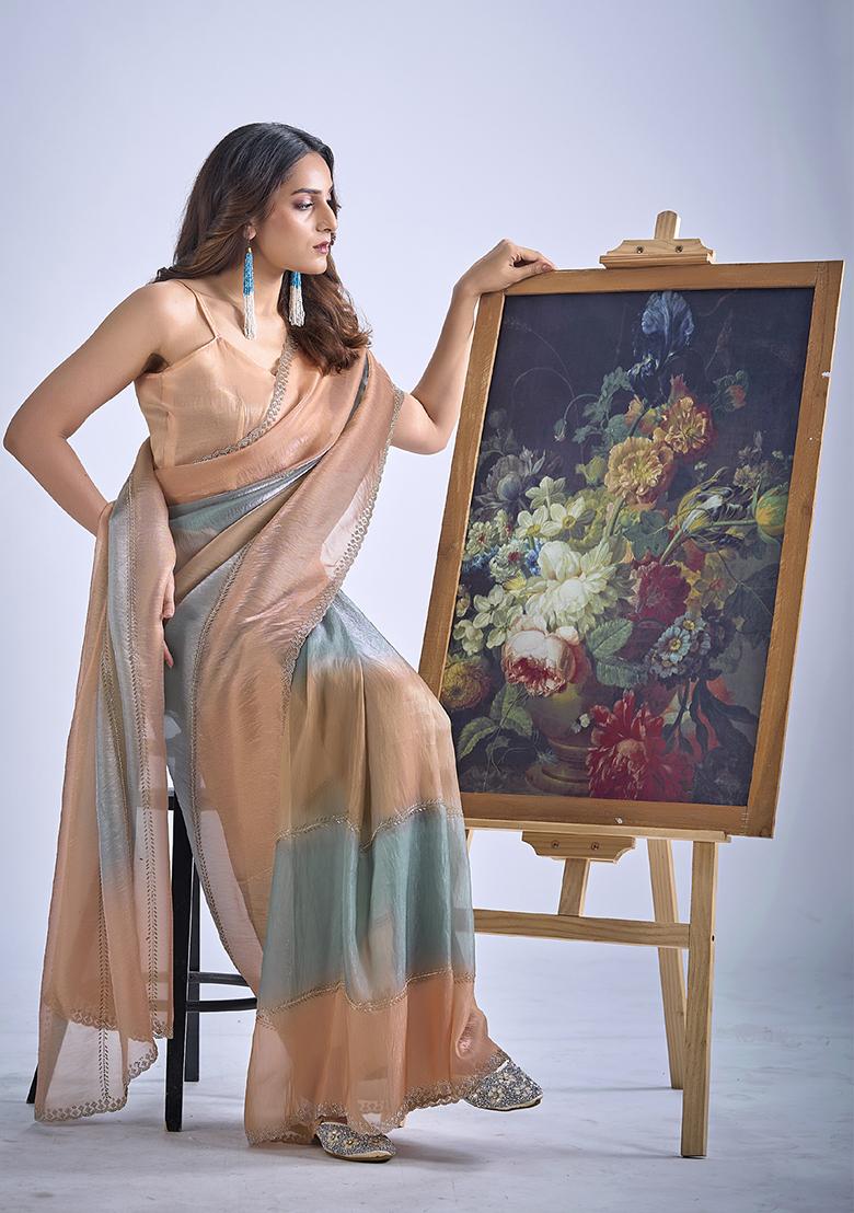 Multicolor Sequin Work Silk Blend Saree Set - Indya