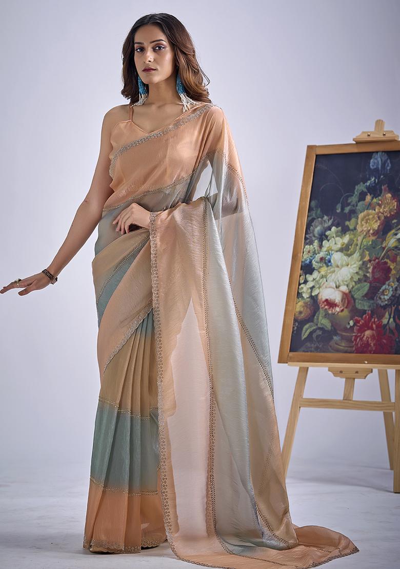 Multicolor Sequin Work Silk Blend Saree Set - Indya