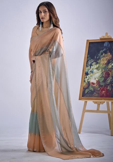 Multicolor Sequin Work Silk Saree Set