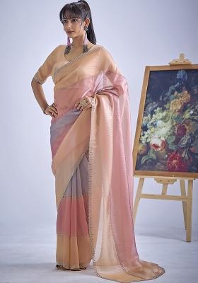 Multicolor Sequin Work Silk Blend Saree Set