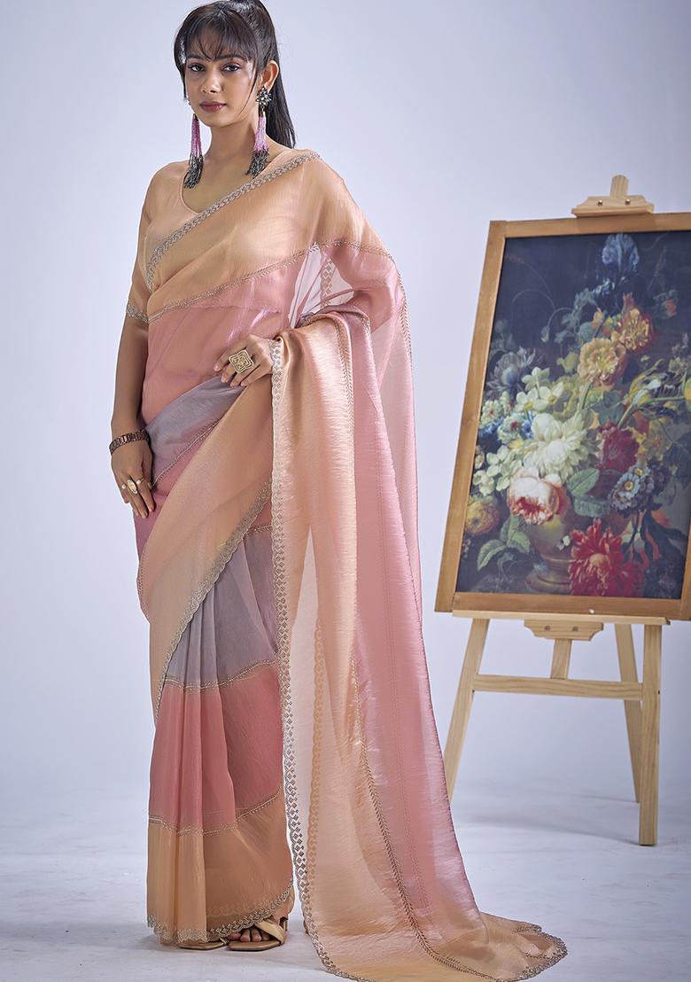 Multicolor Sequin Work Silk Blend Saree Set - Indya
