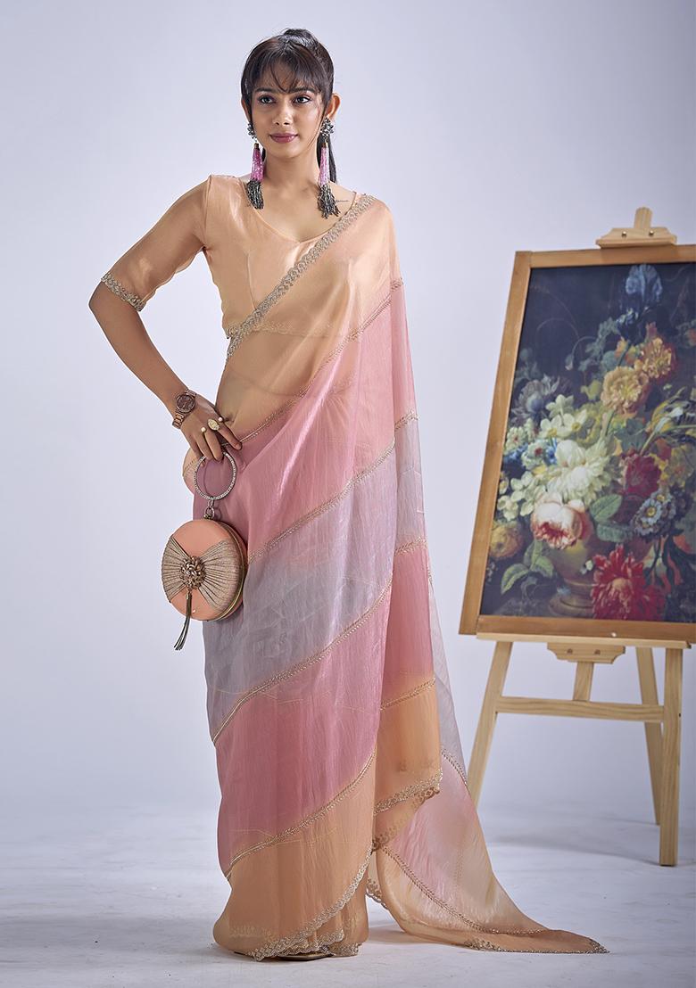 Multicolor Sequin Work Silk Blend Saree Set - Indya