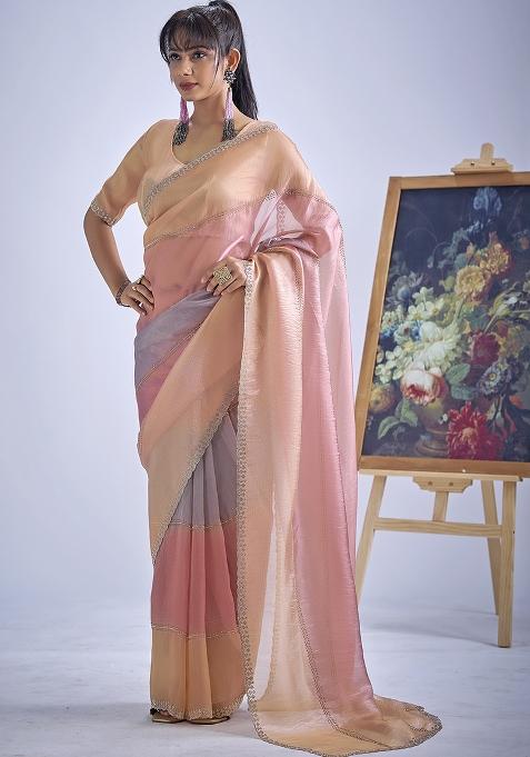 Multicolor Sequin Work Silk Saree Set