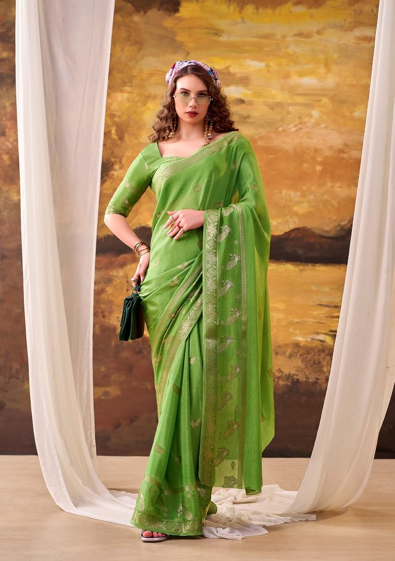 Parrot Weaving Crepe Saree Set - Indya