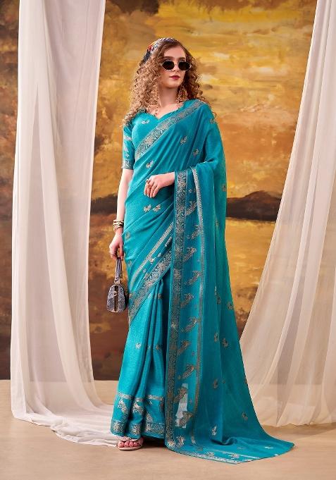 Sky Blue Weaving Crepe Saree Set