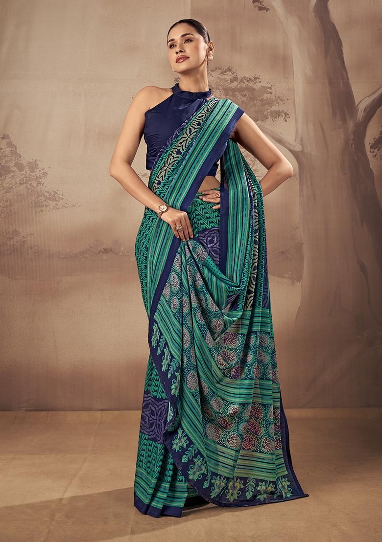 Firozi Printed Cotton Saree Set - Indya