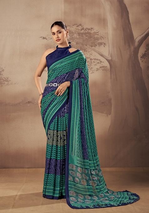 Firozi Printed Cotton Saree Set