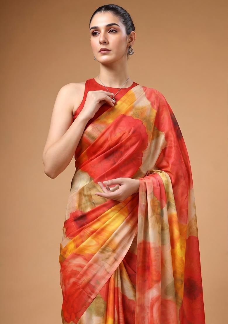 Multicolor Printed Silk Blend Saree Set - Indya