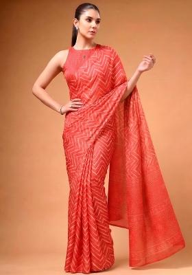 Crimson Printed Silk Blend Saree Set
