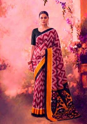 Maroon Printed Silk Blend Saree Set