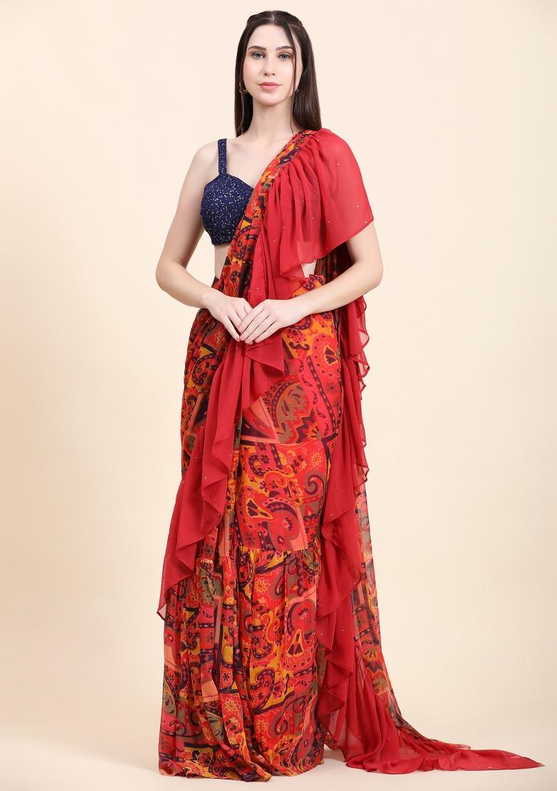 Multicolor Sequin Work Georgette Saree Set - Indya