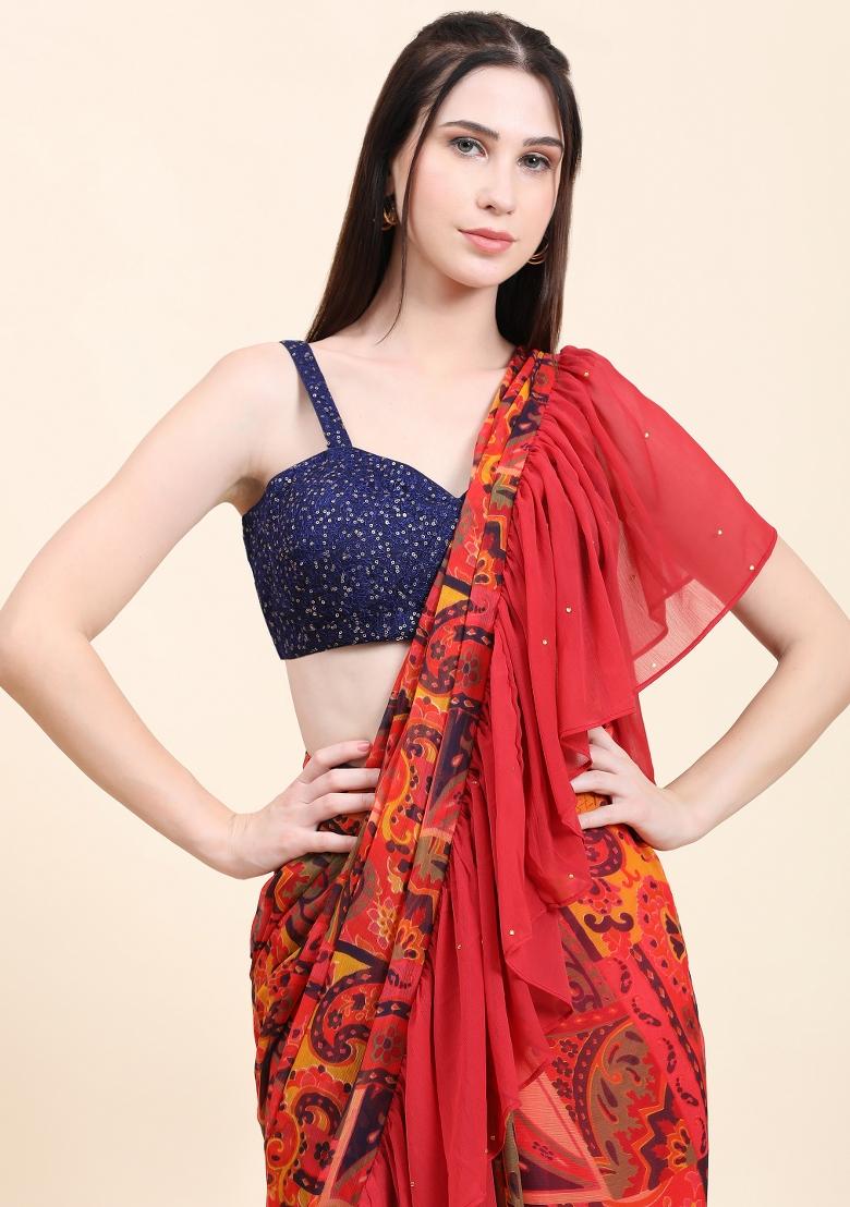 Multicolor Sequin Work Georgette Saree Set - Indya