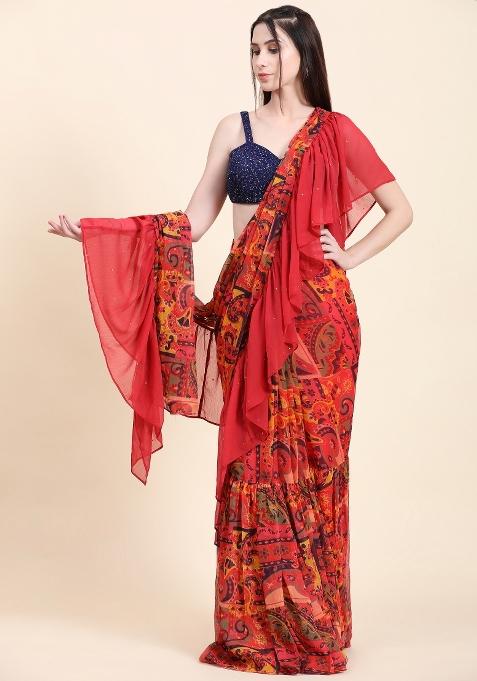 Multicolor Sequin Work Georgette Saree Set