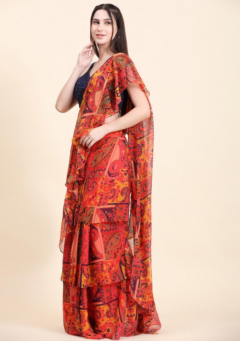 Multicolor Sequin Work Georgette Saree Set - Indya