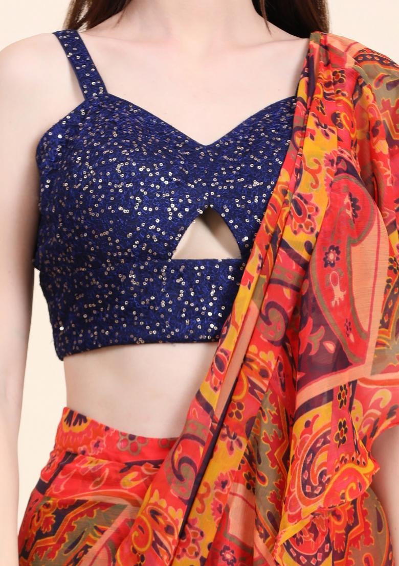 Multicolor Sequin Work Georgette Saree Set - Indya