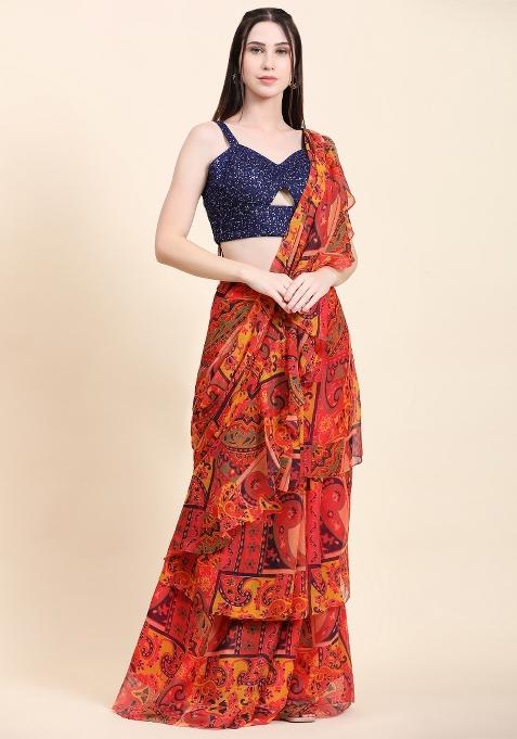 Multicolor Sequin Work Georgette Saree Set