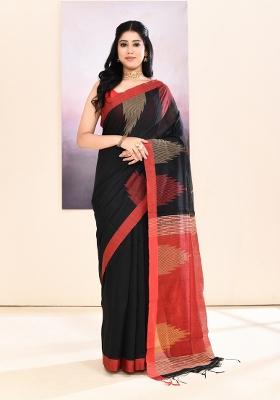 Black Handloom Cotton Saree Set
