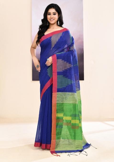 Royal Blue Handloom Cotton Saree Set