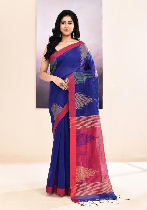 Royal Blue Handloom Cotton Saree Set