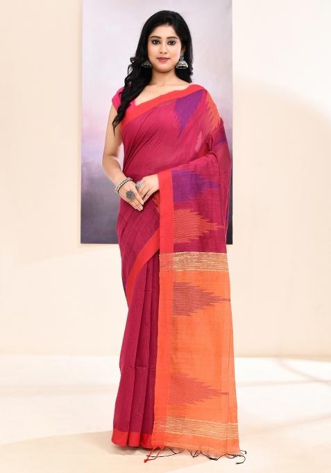 Pink Handloom Cotton Saree Set