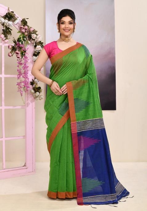 Green Handloom Cotton Saree Set